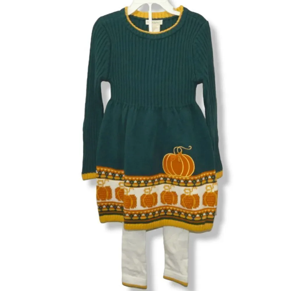 NWT Cynthia Rowley Girls Pumpkin Sweater Dress Scarf Tights Set | Fall S(5/6)